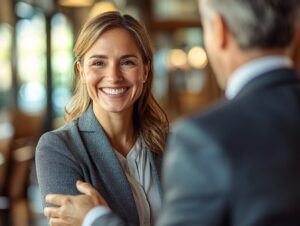 woman lawyer shaking hands with client