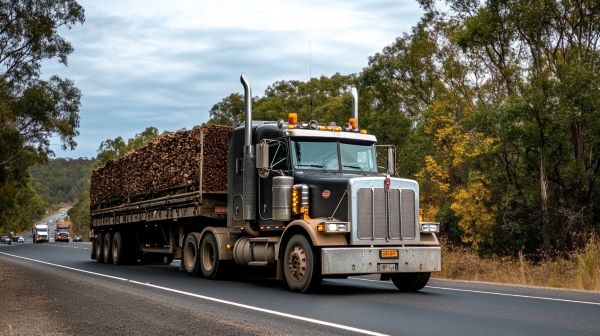 18 wheeler transporting lumber on highway